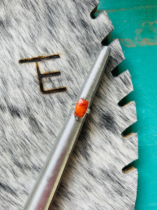 Orange Spiny Square Adjustable Ring