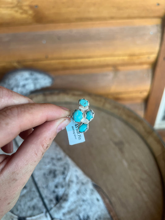 Hand Crafted Turquoise Ball Cap Hat Pin or clip made with Sterling Silver