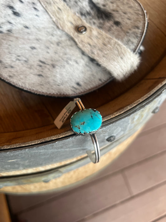 Hand Crafted Sterling Silver Cuff with double half round wire with a big turquoise stone