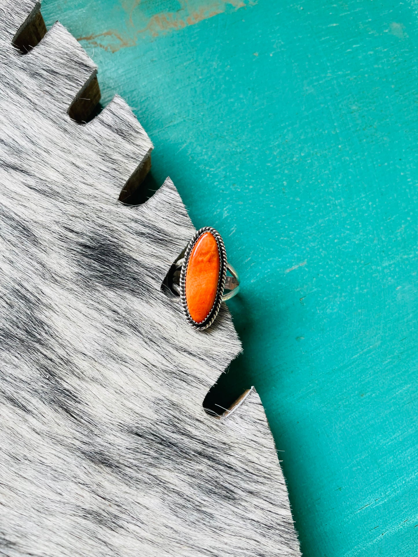 Orange Spiny Oval Ring