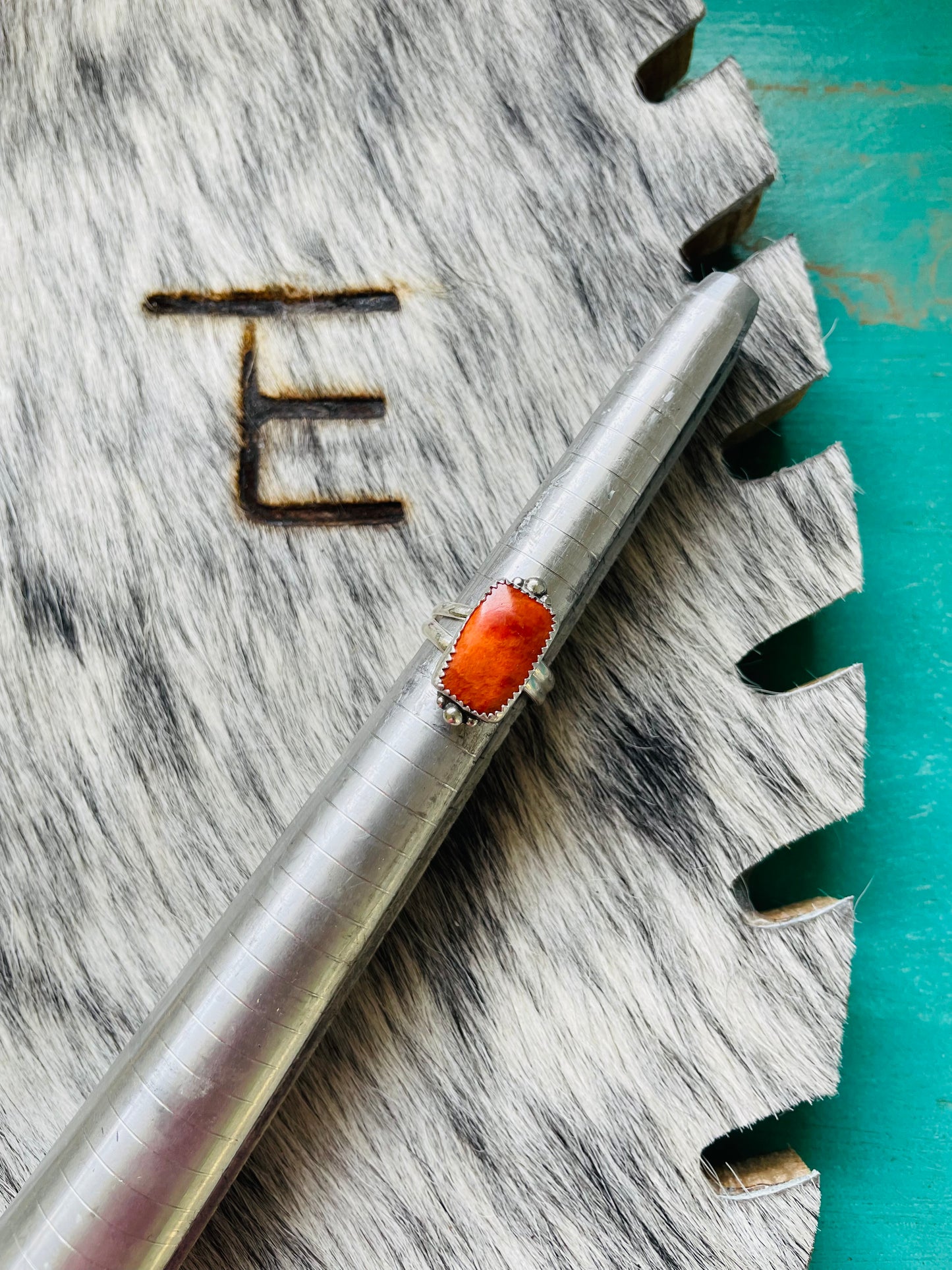 Orange Spiny Square Adjustable Ring