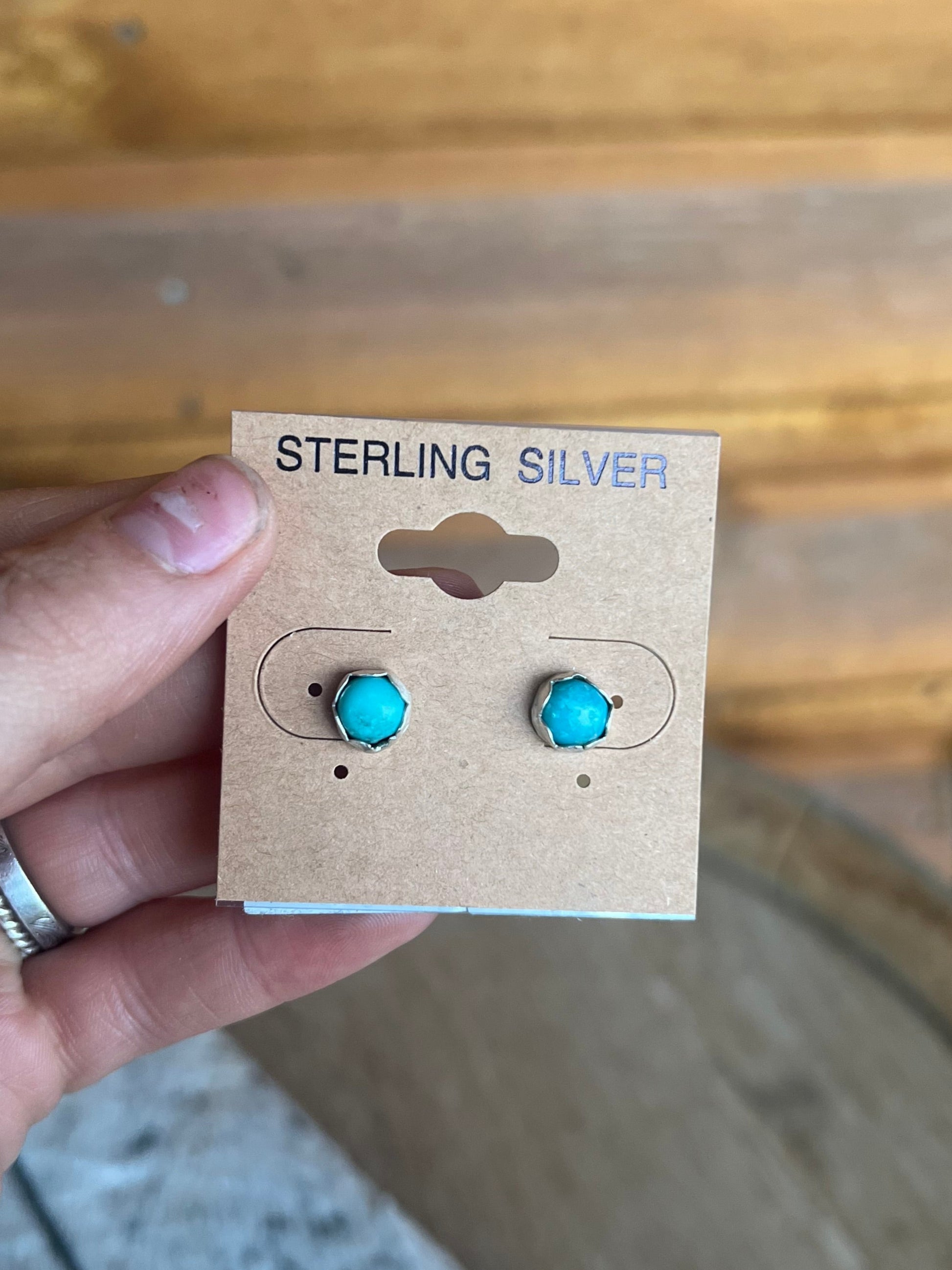 Hand Crafted Sterling Silver Turquoise Earring Small Round Studs 